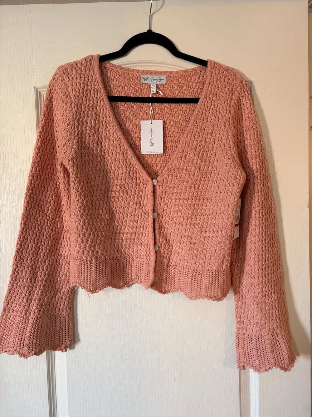 Jessica Simpson Dusty Rose Crochet Button Cardigan